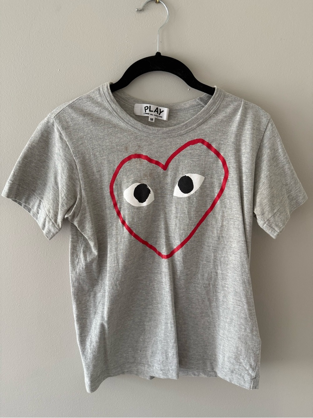 Comme des Garçons PLAY Grey Tee with Red Heart Eyes